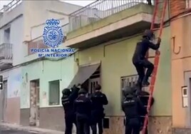 Policías entran en uno de los domicilios de Alzira en los que se desarrolló la operación.