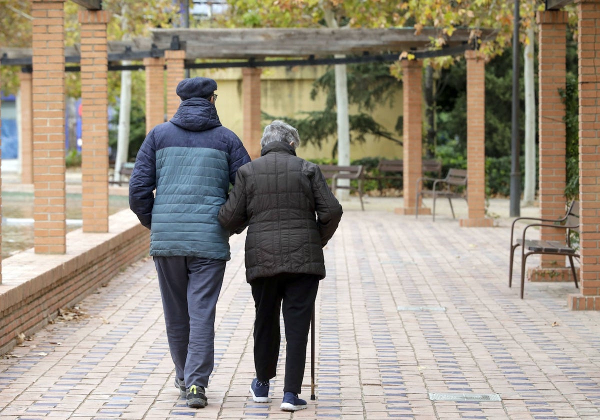 Una pareja pasea por un parque de Valencia.