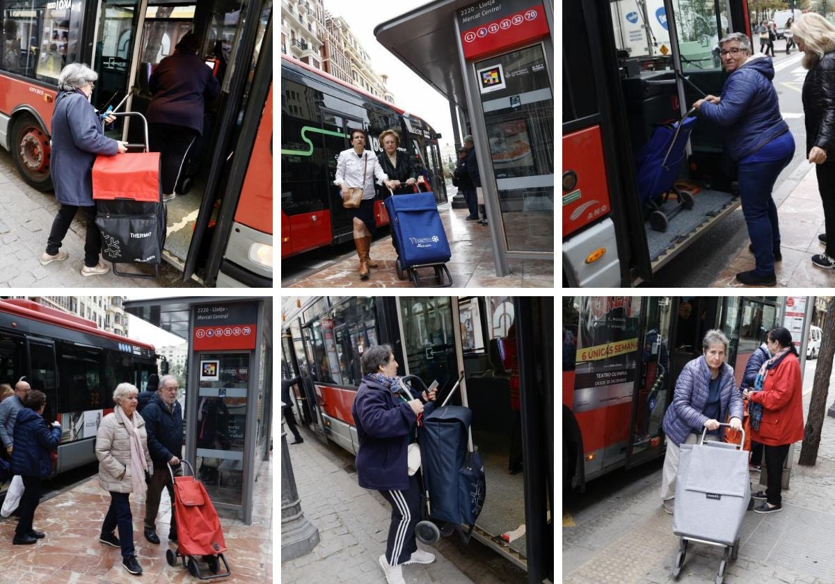 Varias clientas, al bajar o coger el autobús en el entorno de la plaza del Ayuntamiento.