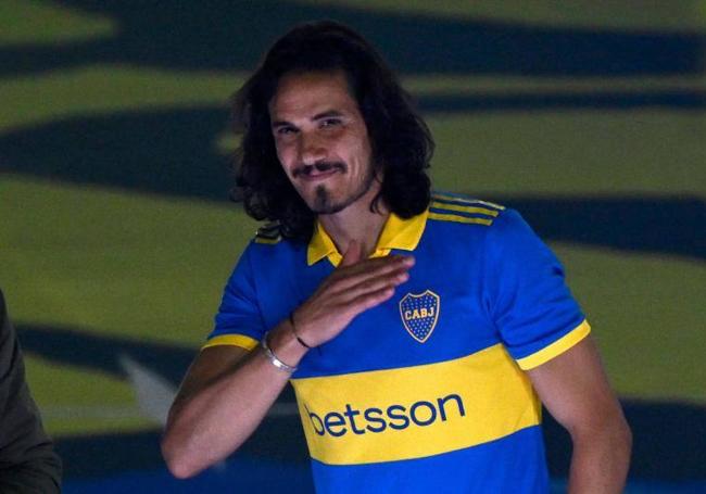 Cavani, en su presentación con Boca Juniors.