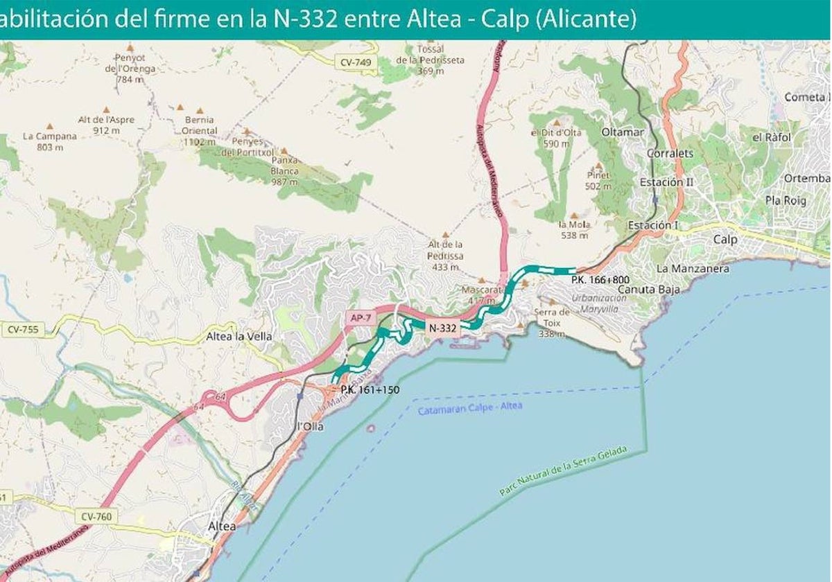 Mapa del tramo que se rehabilitará.