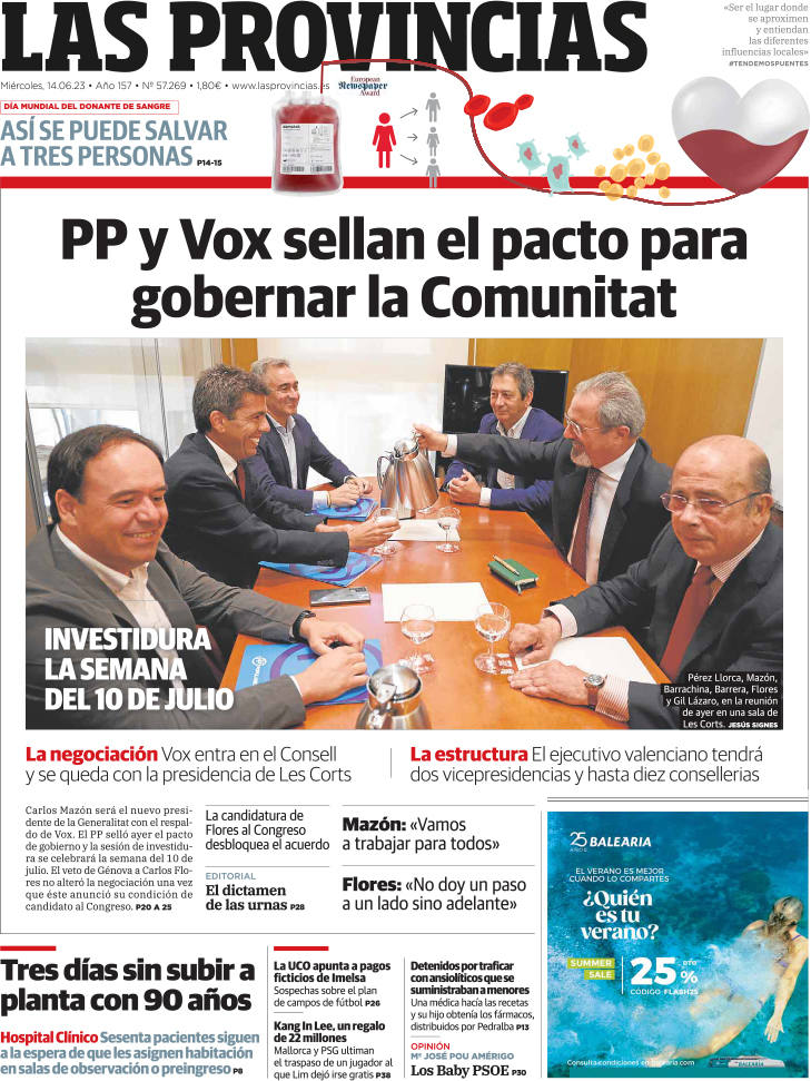 Portada de LAS PROVINCIAS publicada el 14 de junio de 2023