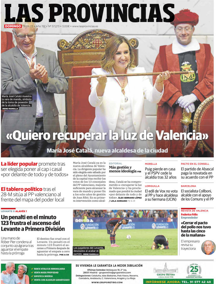 Portada de LAS PROVINCIAS publicada el 18 de junio de 2023