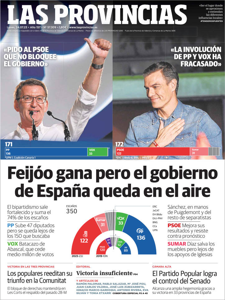 Portada de LAS PROVINCIAS publicada el 24 de julio de 2023