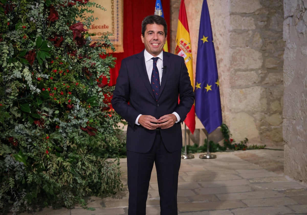 El presidente Carlos Mazón durante el discurso.