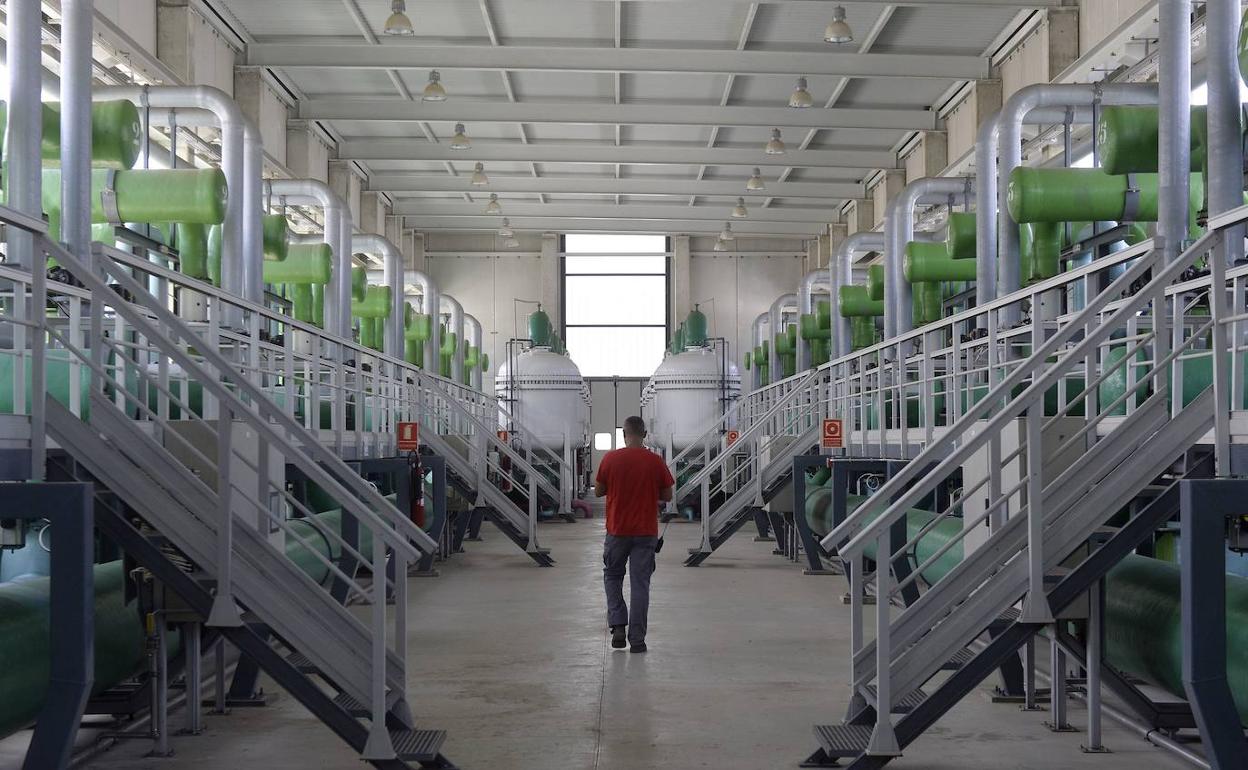 Un operario en la planta desaladora de Torrevieja. 