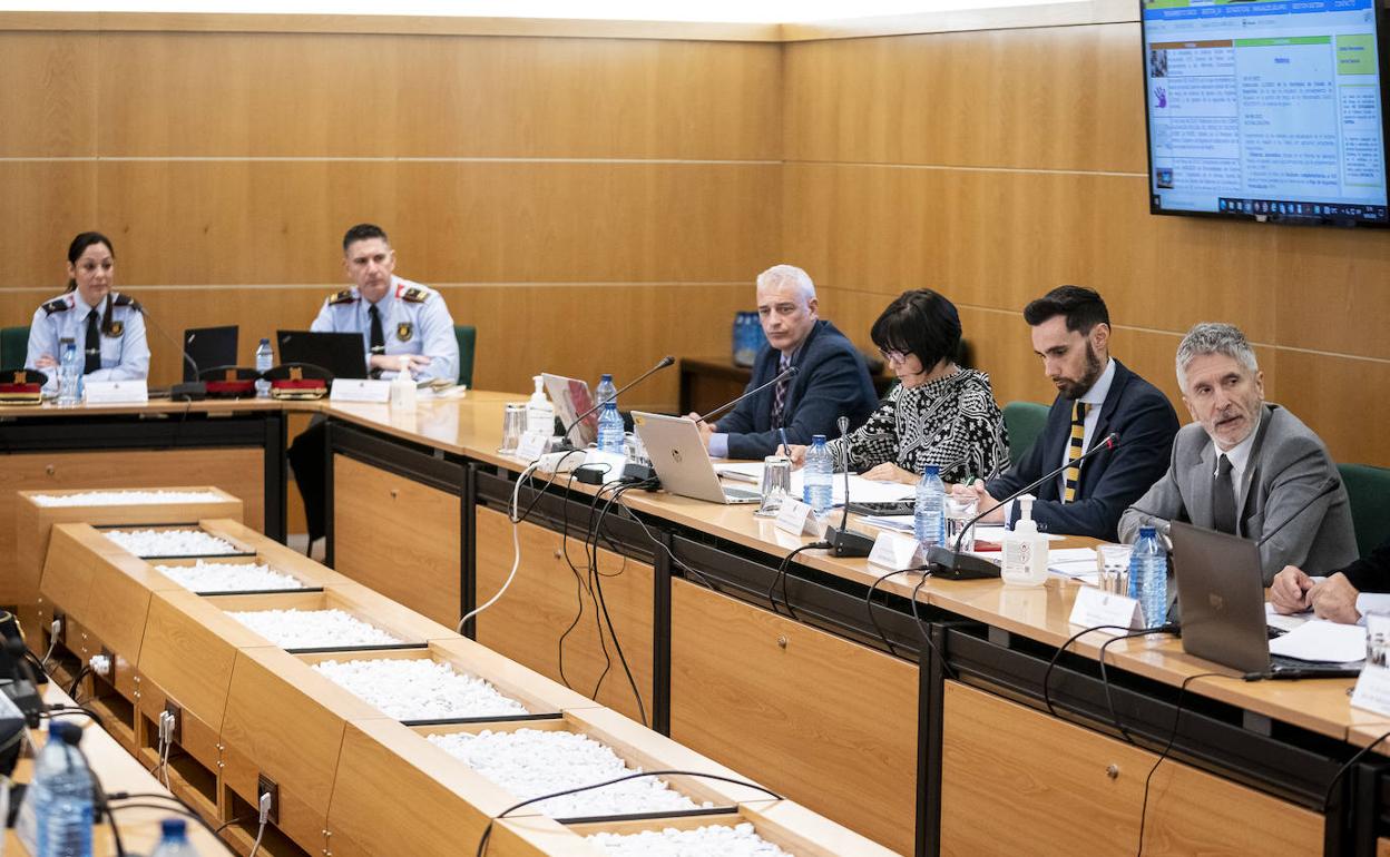 El ministro Fernando Grande-Marlaska con los responsables de la lucha contra la violencia de género, este miércoles, en Madrid.