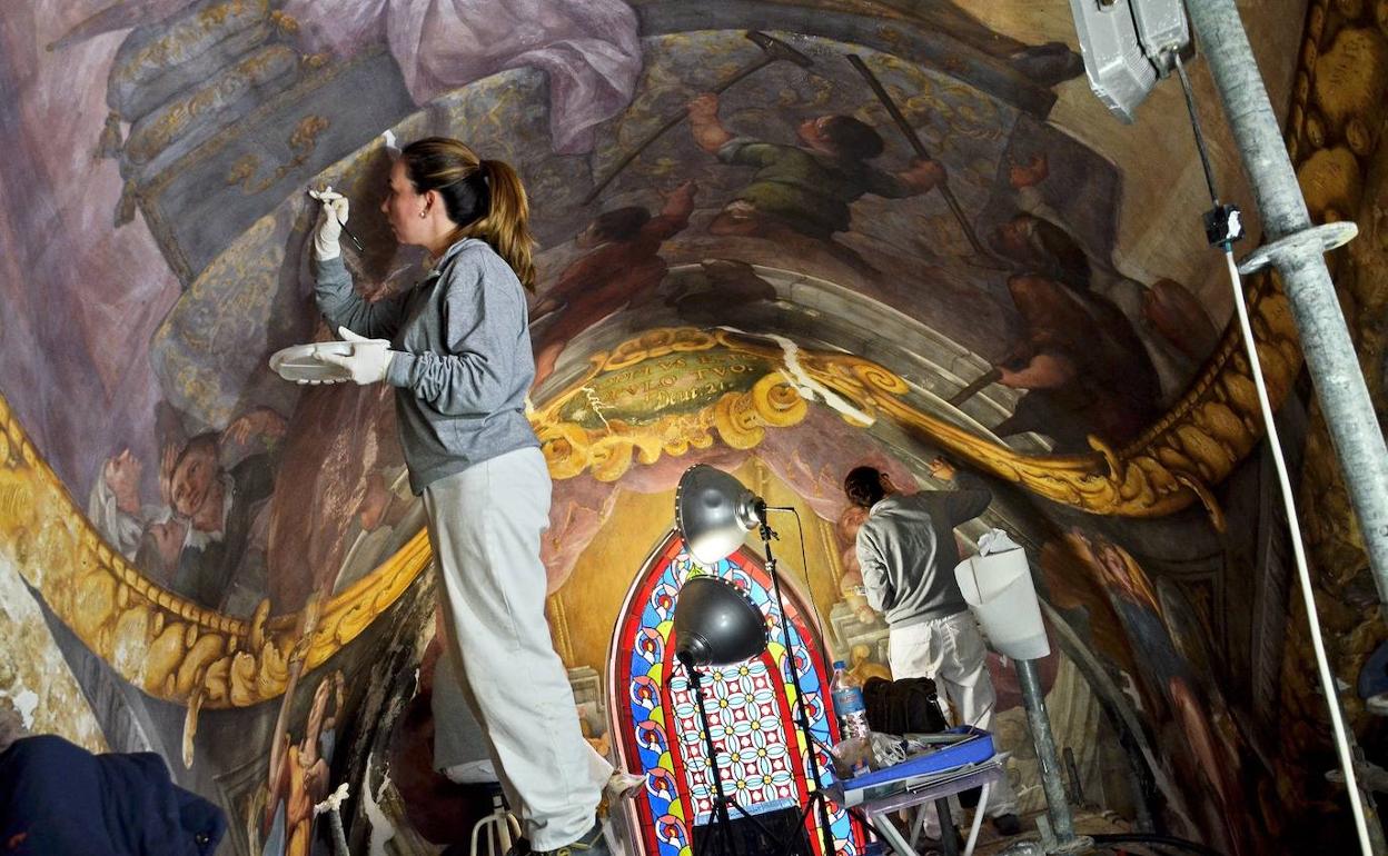 Imagen de los trabajos de restauración de la Iglesia de San Nicolás de Valencia. 