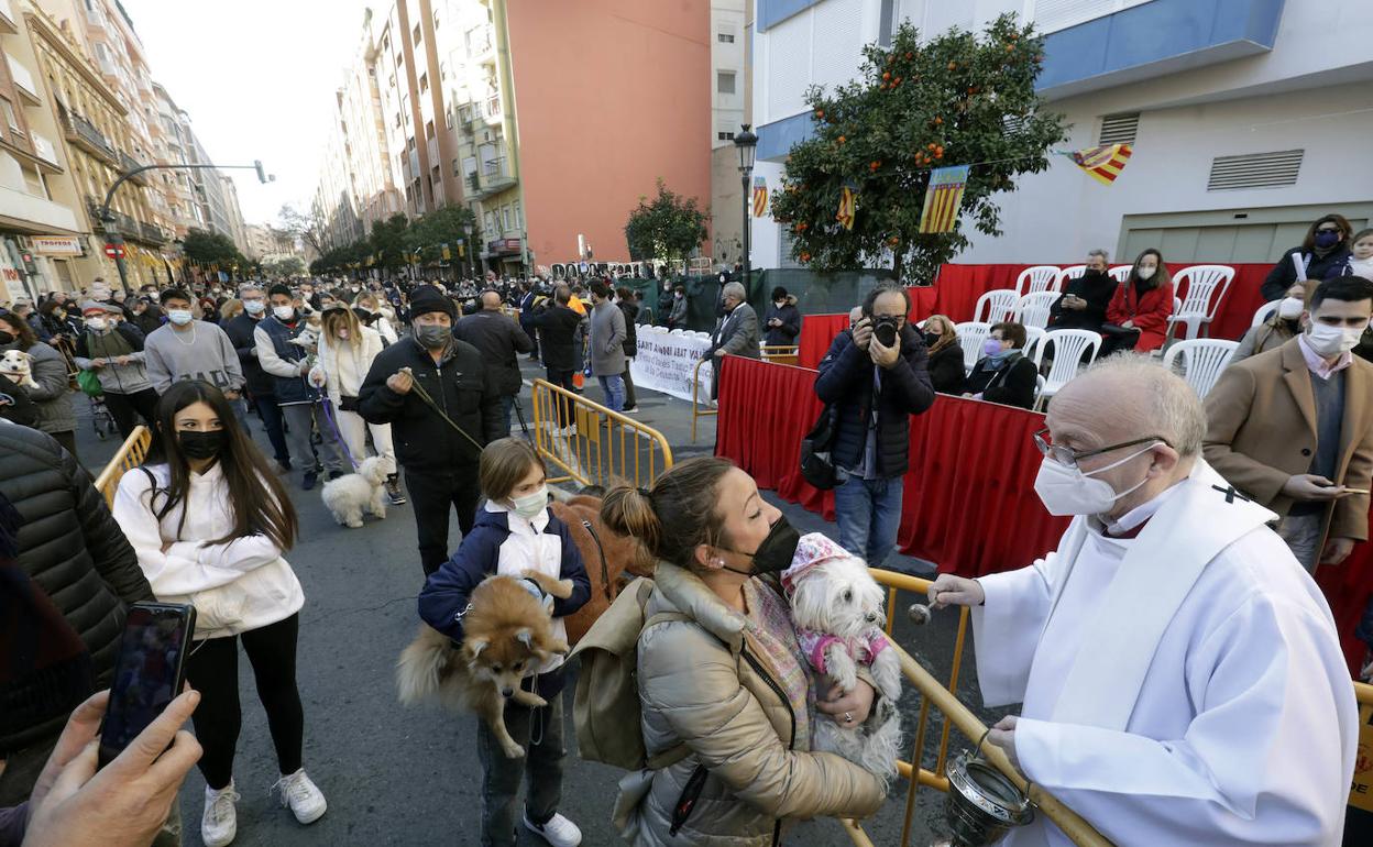 Celebración de la fiesta de Sant Antoni, en la calle Sagunto. 