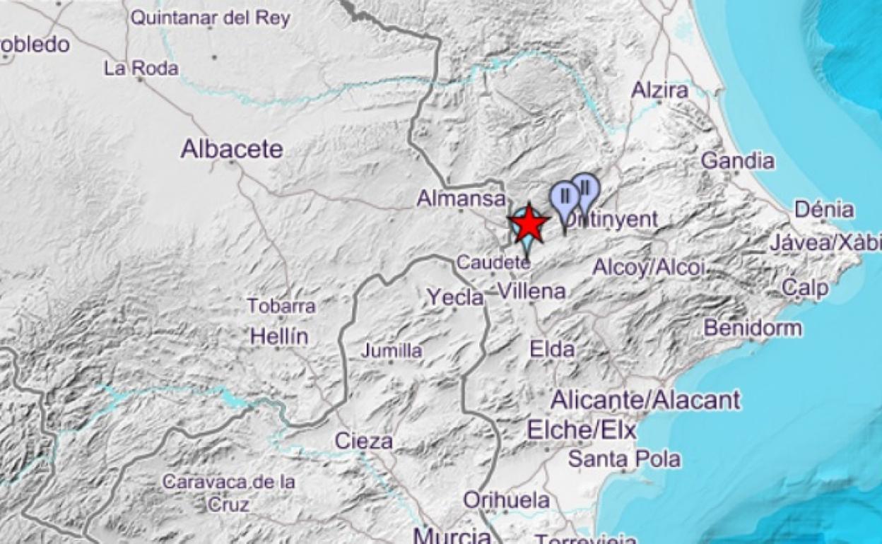 Epicentro del terremoto y lugares en los que se ha sentido. 