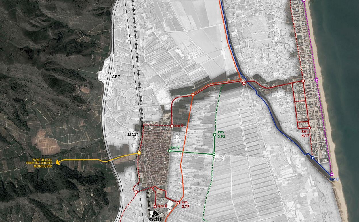 Trazado del carril bici que ejecutará Xeraco. 