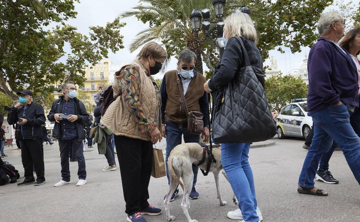 Unos dueños con su perro. 