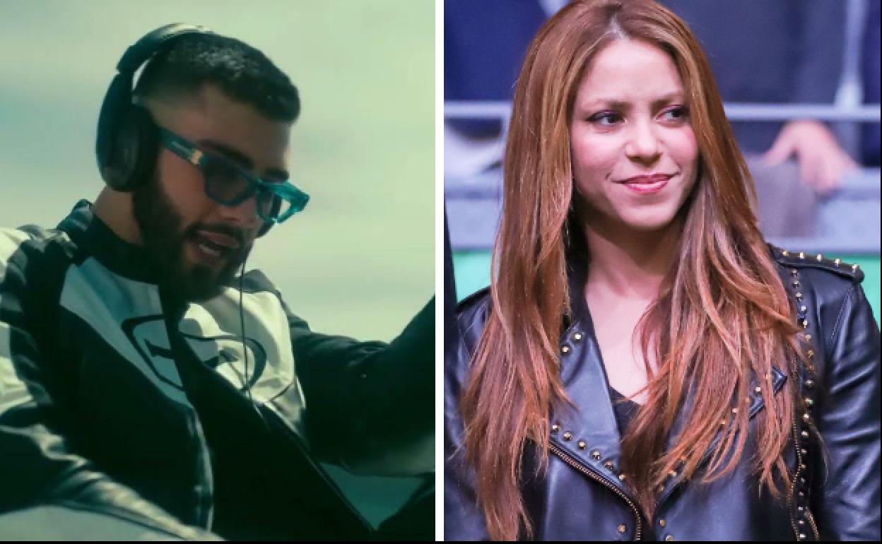 Los cantantes colombianos Manuel Turizo y Shakira.