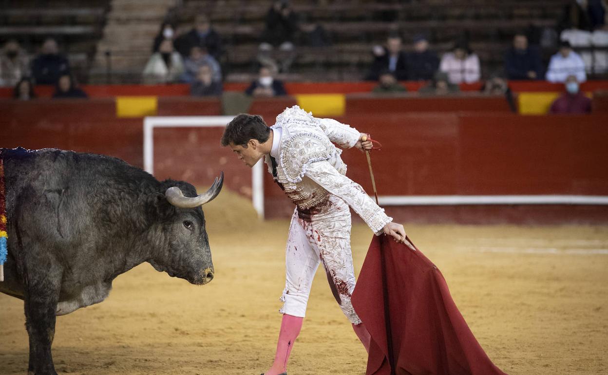 Daniel Luque delante del toro. 