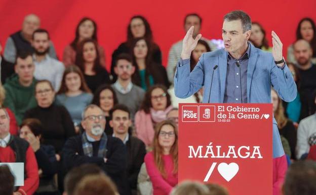 Pedro Sánchez, en un momento del mitin de este domingo en Málaga