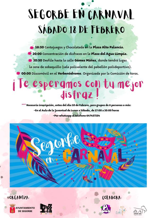 Cartel con las actividades del Carnaval de Segorbe. 