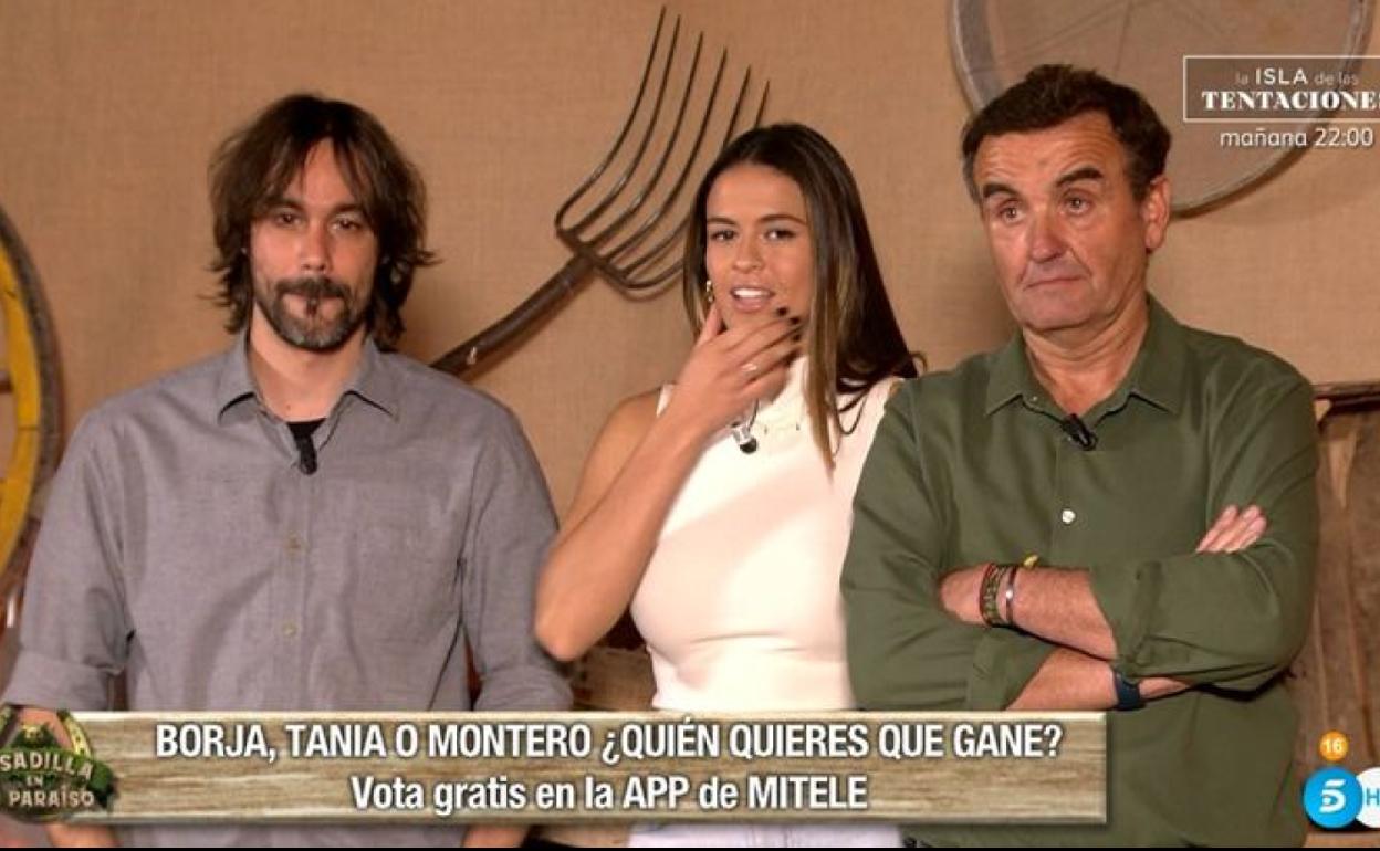 Borja Estrada, Tania Deniz y Antonio Montero durante la final de 'Pesadilla en el Paraíso 2'.