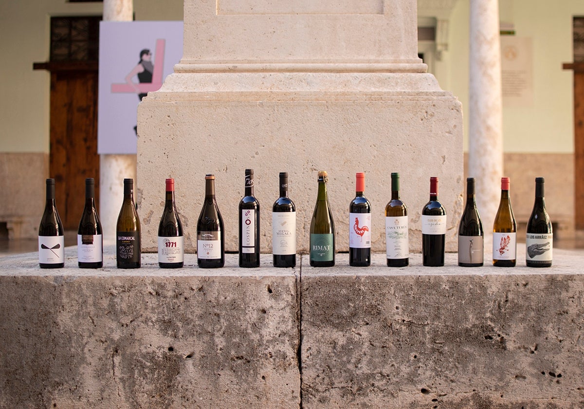 Vinos de Terres dels Alforins en el claustro de la Universidad de Valencia.