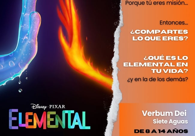 El cartel para un campamento infantil en un centro de espiritualidad, con el logo e imagen de la última película de Pixar.