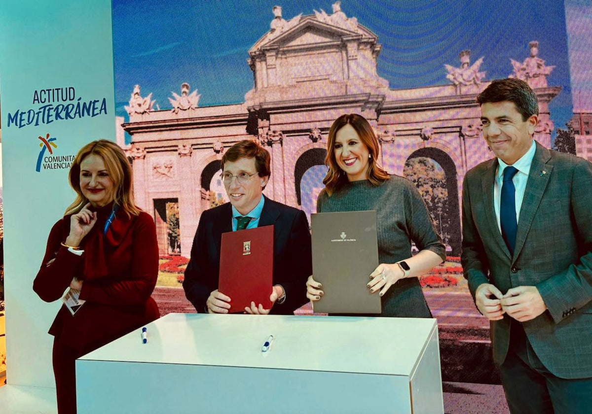 Los alcaldes de Madrid y Valencia, Martínez Almeida y María José Catalá, junto al presidente de la Generalitat, Carlos Mazón.