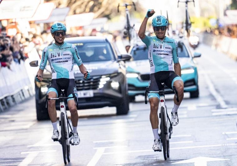 Los dos ciclistas del Bardiani que dieron la sorpresa en Castellón.