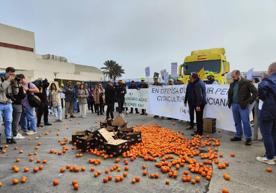 Protesta de agricultores frente al puerto de Castellón.