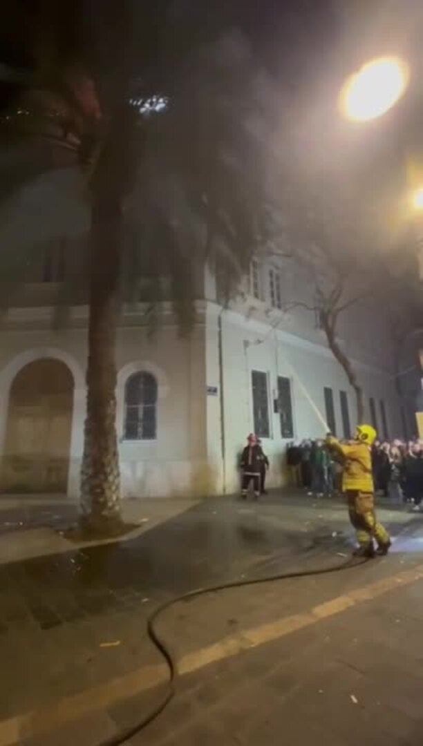 Así apagaron los bomberos la palmera que se prendió fuego en la Crida