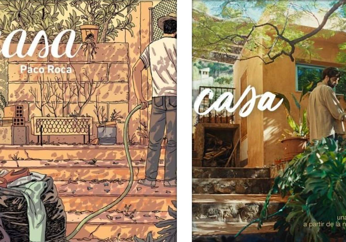 Portada del cómic 'La casa' y cartel de la película homónima.