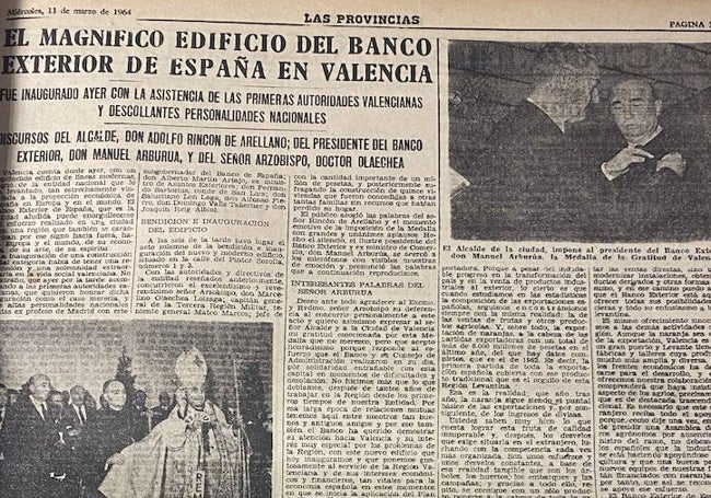 Crónica de la inauguración en LAS PROVINCIAS del 11 de marzo de 1964.