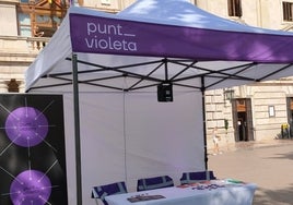 Modelo de punto violeta instalado en la plaza del Ayuntamiento en 2023.