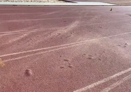 Imagen de la pista de atletismo de Gandia donde se aprecia el deterioro.