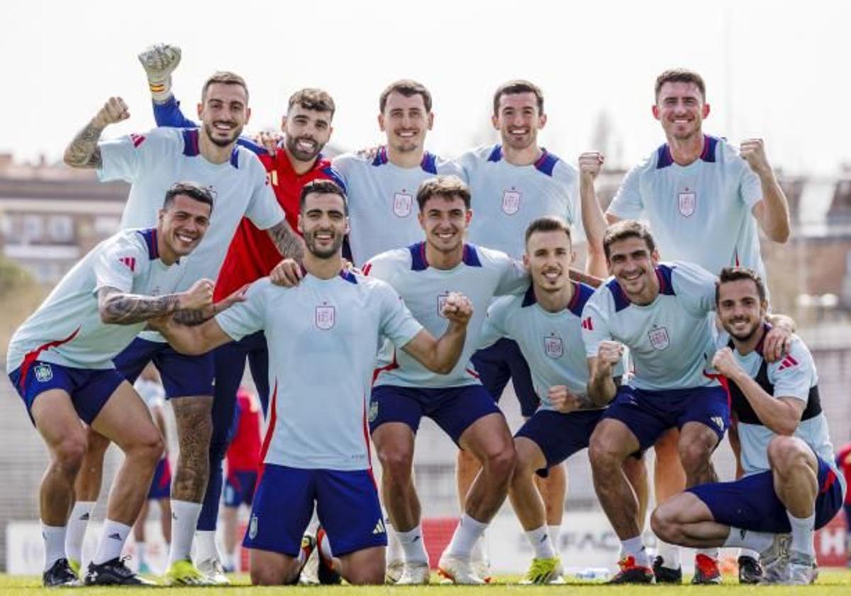 Los jugadores de la selección española en un entrenamiento.