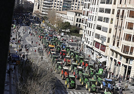 La gran tractorada que recorrió el centro de Valencia en 2020.