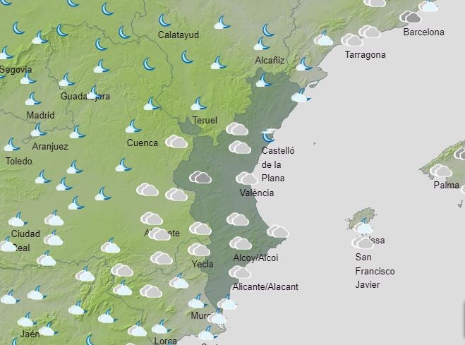 Mapa de previsión para el viernes 19.
