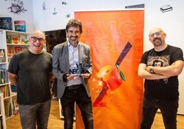 El director del festival, Jordi Llobregat, el concejal José Luis Moreno y el jefe de contenidos de Valencia Negra, Santiago Álvarez, durante la presentación.