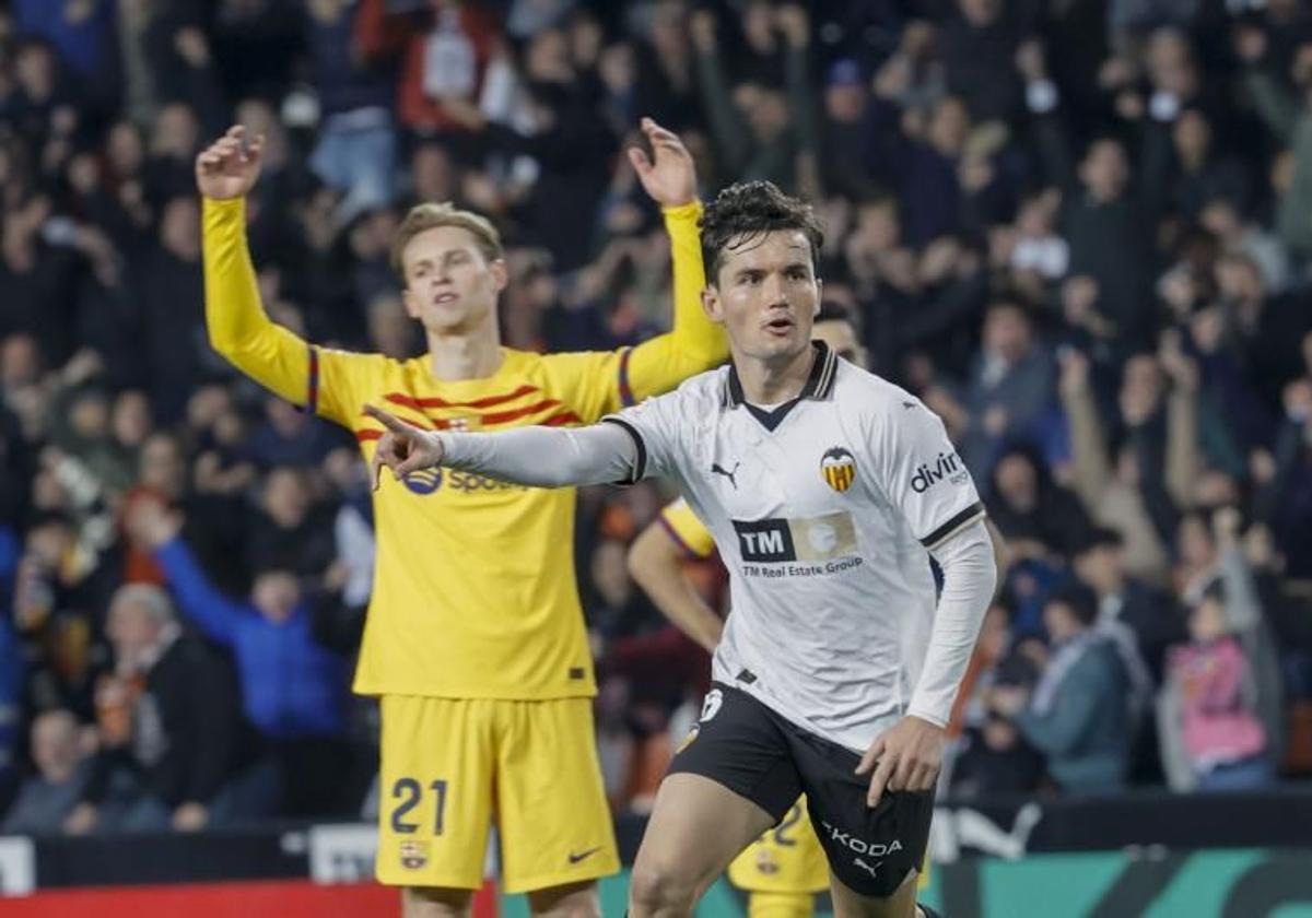 Hugo Guillamón, en su gol en la primera vuelta.