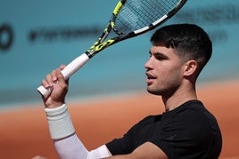 Alcaraz, en un entrenamiento en Madrid.