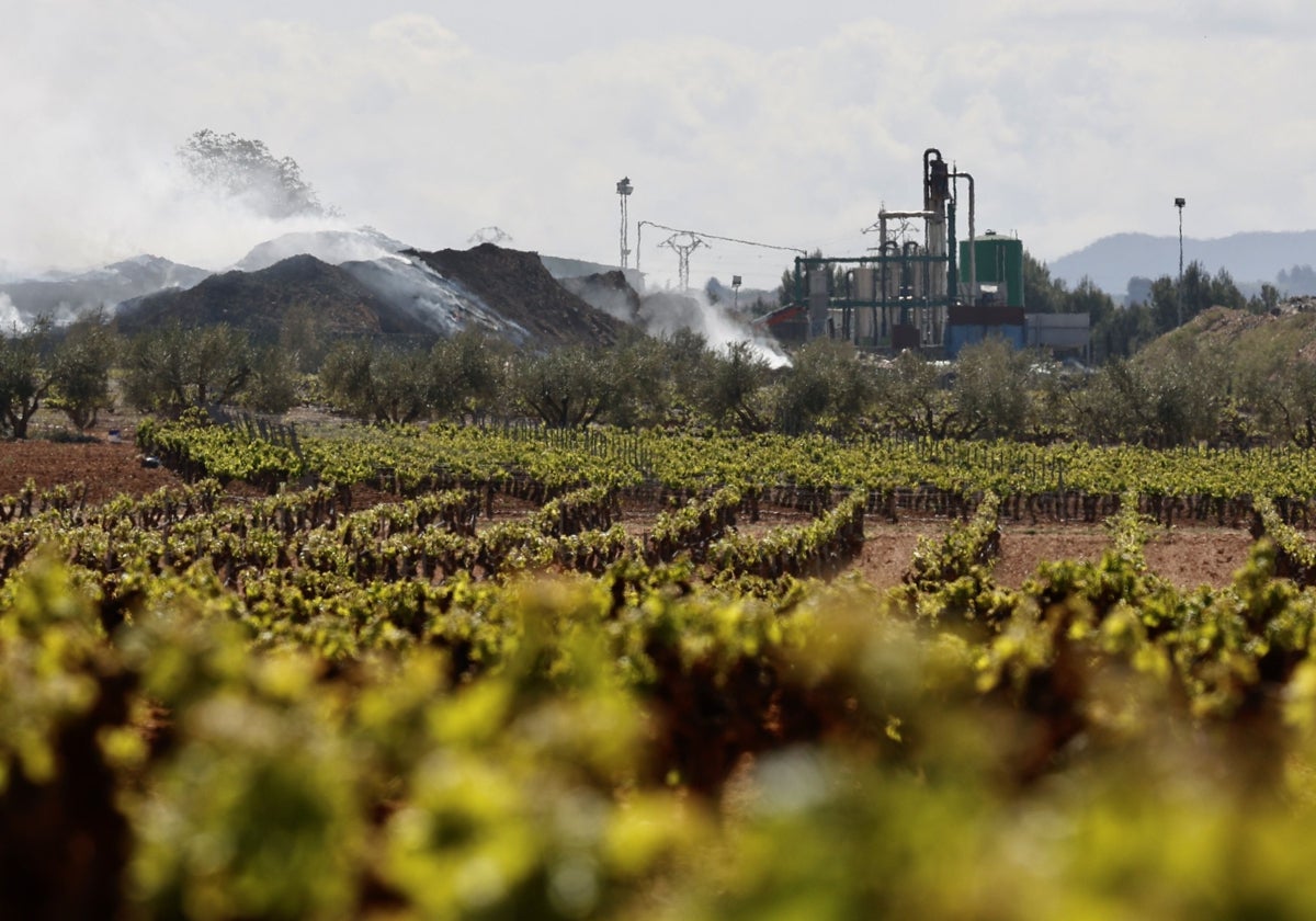 La planta de Requena ardiendo.