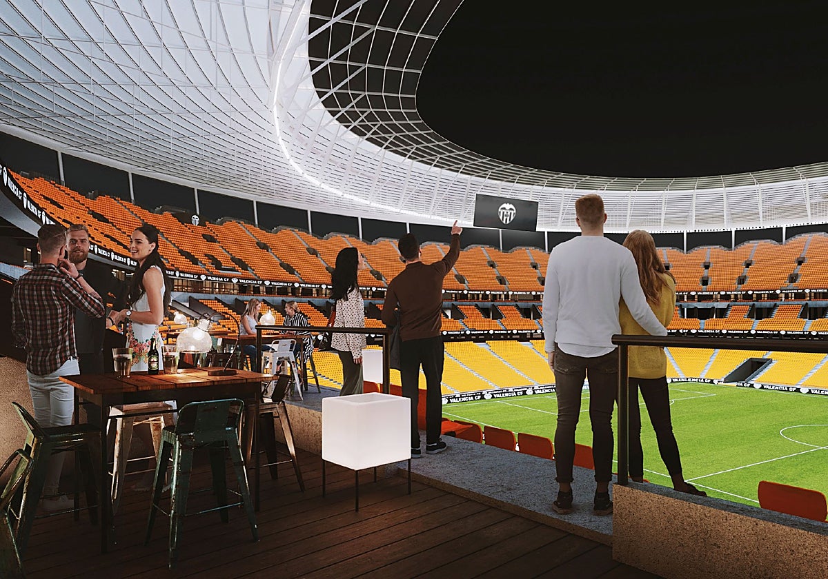 Figuración virtual del interior del nuevo estadio del Valencia.
