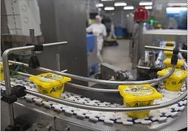 Cadena de producción de la valenciana Choví, con su mítico envase con forma de mortero para el alioli.