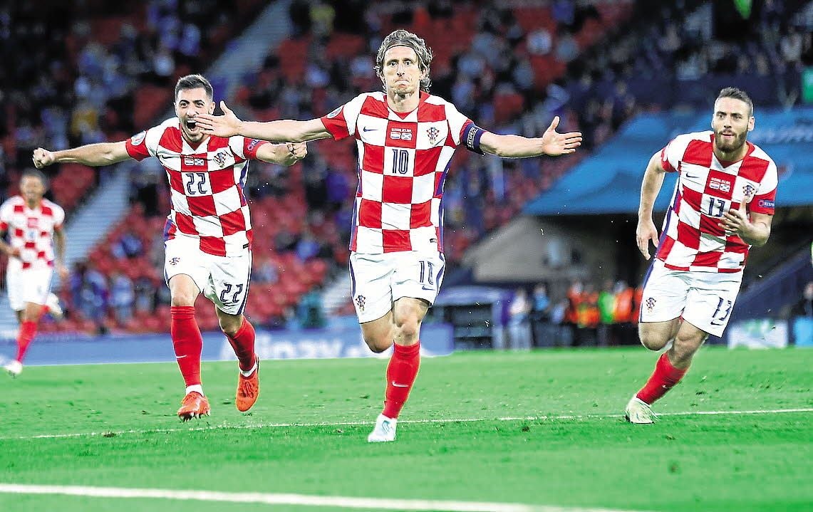 Modric celebra un gol en la Eurocopa 2020.