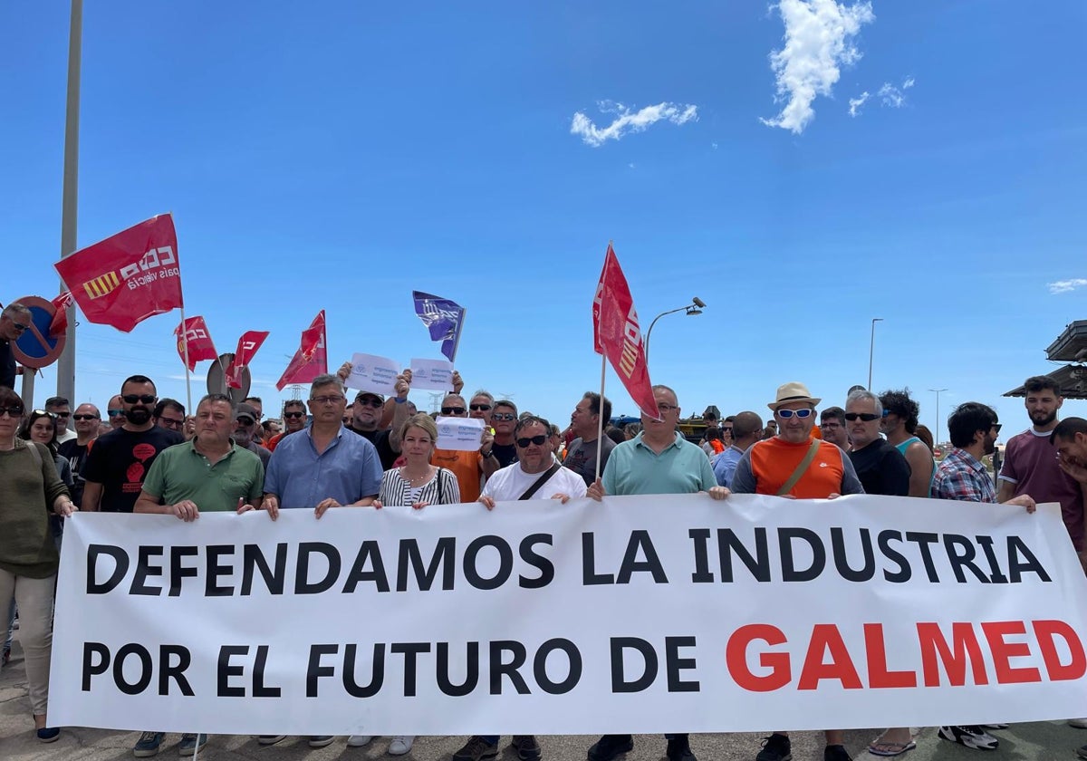 Trabajadores de Thyssenkrupp Galmed, durante la protesta del pasado viernes.