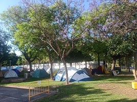 Acampada por Palestina, ahora situada donde se iba a celebrar el Foro de Empleo UPV.