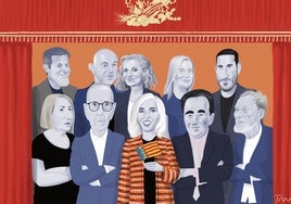 Arriba, Paco Roca, Enrique y María Ángeles Fayos, María Zamora y Miguel Ángel Silvestre. Abajo, Carmen Calvo, Manolo Valdés, Hortensia Herrero, Santiago Calatrava y Miquel Navarro.