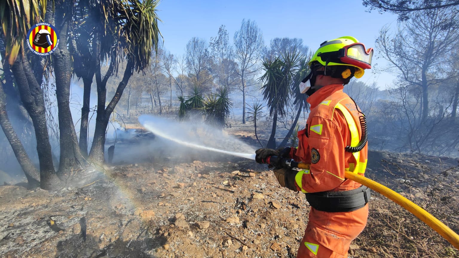 Efectivos del Consorcio Provincial de Bomberos, durante las labores de extinción.