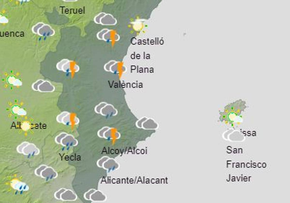 Aemet activa este miércoles una triple alerta amarilla por tormentas con granizo en la Comunitat