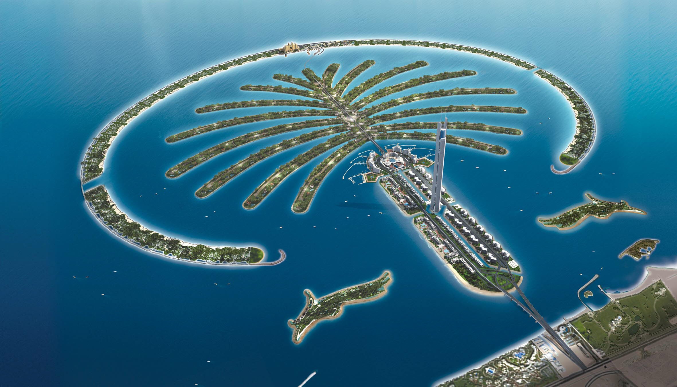 Imagen aérea virtual de 'The Palm', una gigantesca isla artificial construida frente a la costa de Dubai