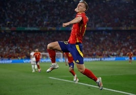 Dani Olmo celebrando su gol ante Francia en semifinales.