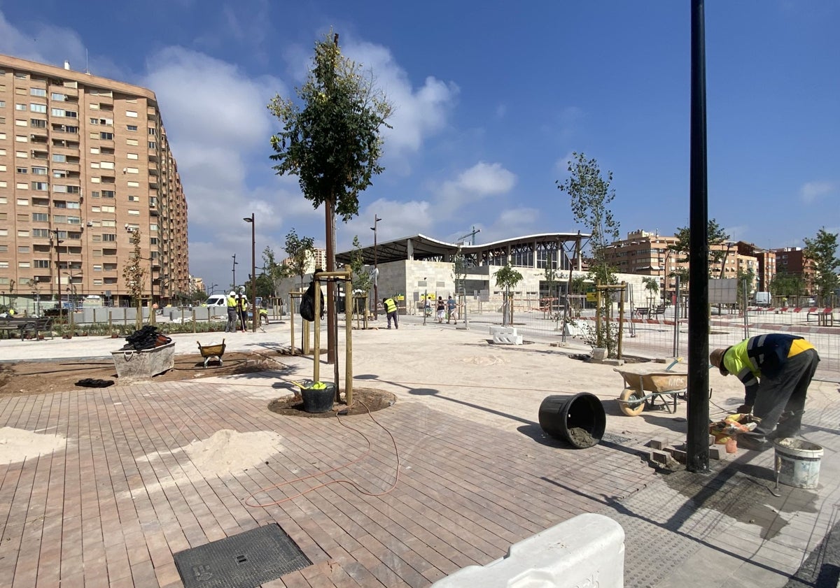 Imagen principal - Plantación de árboles y colocación de maceteros y asientos, junto a la estación del Cabanyal.