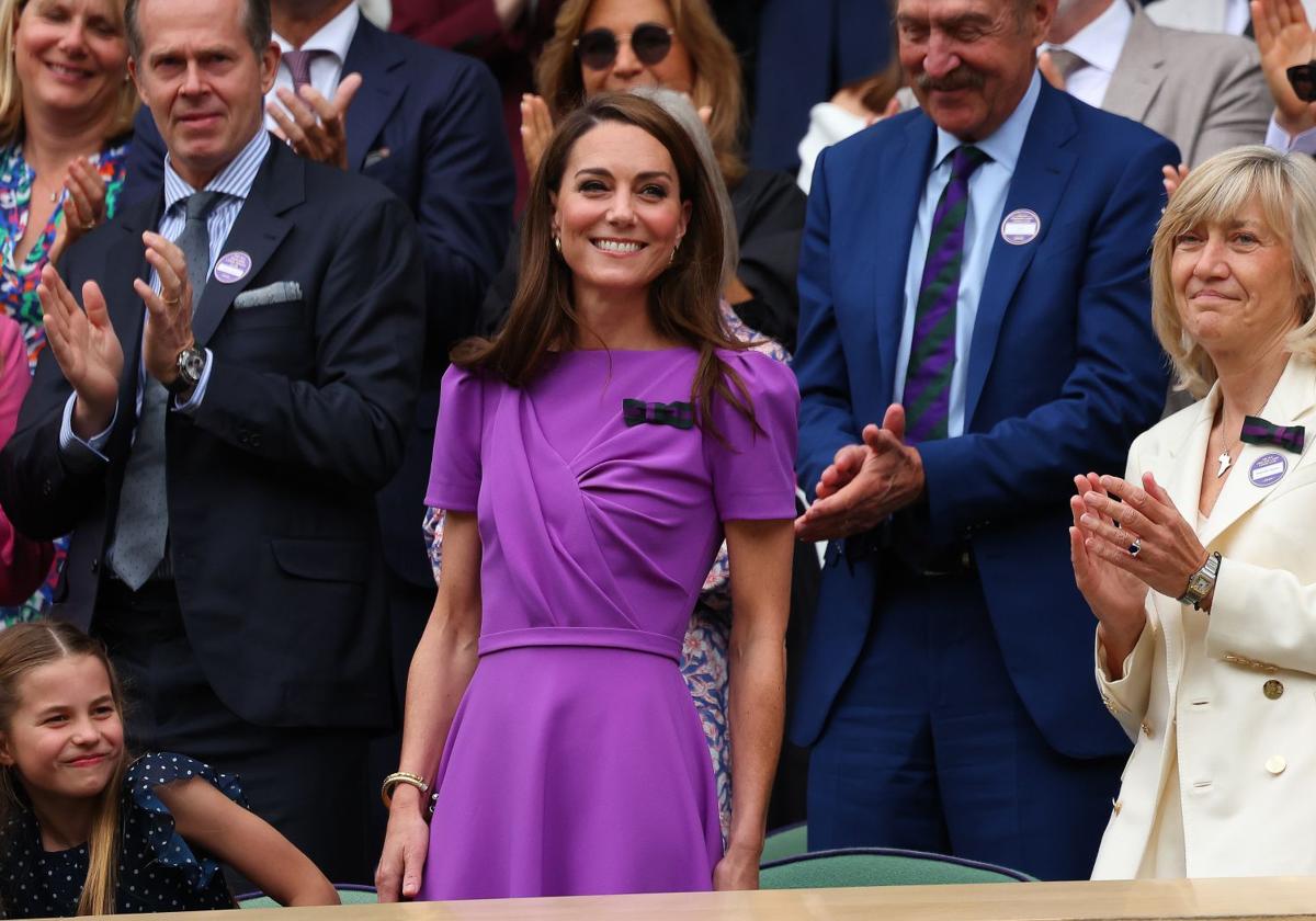 kate Middleton en su reaparición pública, este domingo, en la final de Wimbledon.